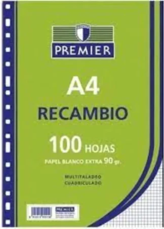 RECAMBIO A5 100H 4 TALADROS 90G CUAD.4X4 C/M PREMIER