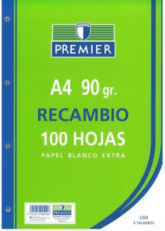 RECAMBIO A4 100H 4 TALADROS 90G LISO PREMIER