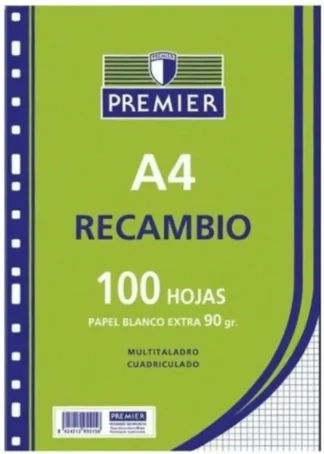 RECAMBIO A4 100H 4 TALADROS 90G CUAD.3X3 C/M PREMIER