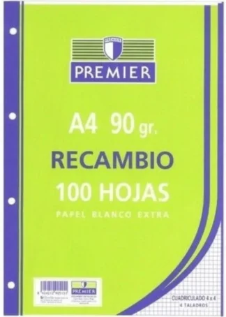 RECAMBIO A4 100H 4 TALADROS 90G 1HORIZONTAL C/M PREMIER