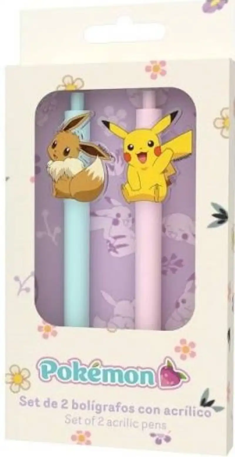SET DE DOS BOLIGRAFOS CON CLIP DECORATIVO POKEMON