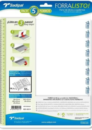 PAQ/5 FORRO LIBROS AJUSTABLE 28X52CM FORRALISTO PP 80MICRAS