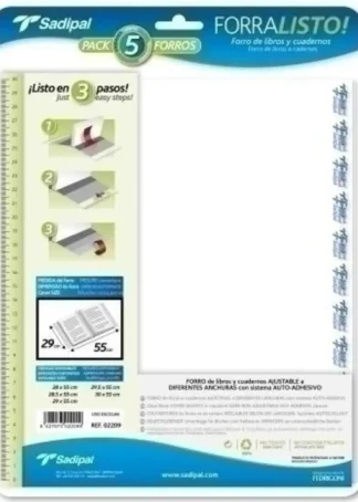 PAQ/5 FORRO LIBROS AJUSTABLE 29X52CM FORRALISTO PP 80MICRAS