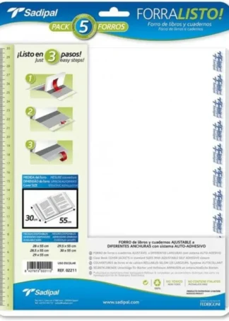 PAQ/5 FORRO LIBROS AJUSTABLE 30X52CM FORRALISTO PP 80MICRAS