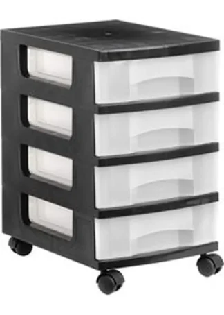 TORRE DE ALMACENAJE 4 CAJONES COLOR NEGRO CON RUEDAS