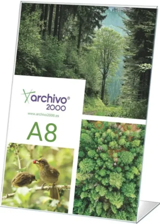 EXPOSITOR DE SOBREMESA FORMA L A8 VERTICAL 35X55X75MM