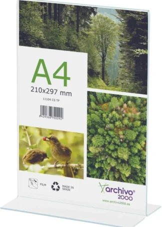 EXPOSITOR DE SOBREMESA FORMA T A4 VERTICAL 90X210X305MM