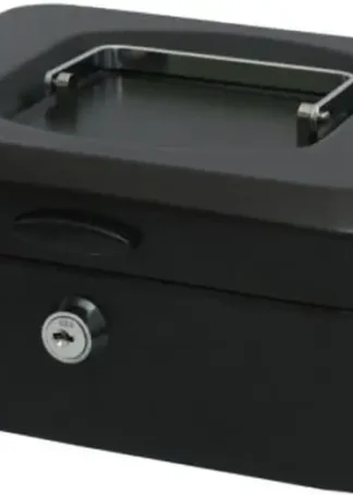 CAJA CAUDALES MEDIANA CON BANDEJA Y CIERRE 20X9,5X15 NEGRO