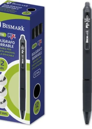 C/12 BOLIGRAFO BISMARK BORRABLE NEGRO PUNTA 0,7MM RETRACTIL