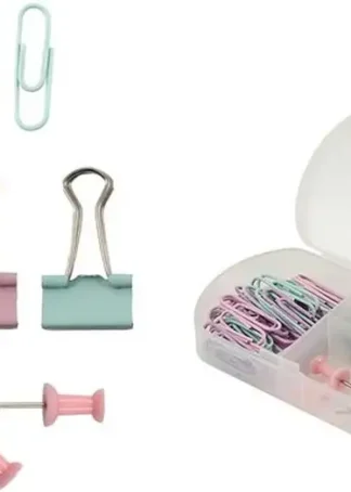 SET VARIADO ESCRITORIO CLIPS PINZAS PALAS CHINCHETAS PASTEL