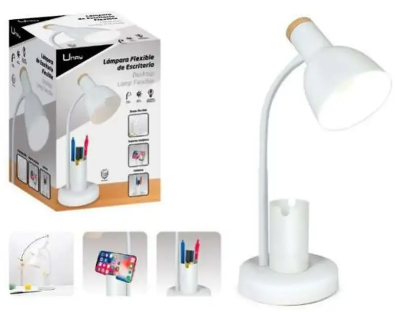 LAMPARA SOBREMESA ENCHUFABLE FLEXIBLE C/CUBILETE BLANCO