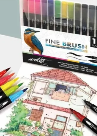 ESTUCHE 12 ROTULADORES FINE BRUSH DOBLE PUNTA COLORES SURT.