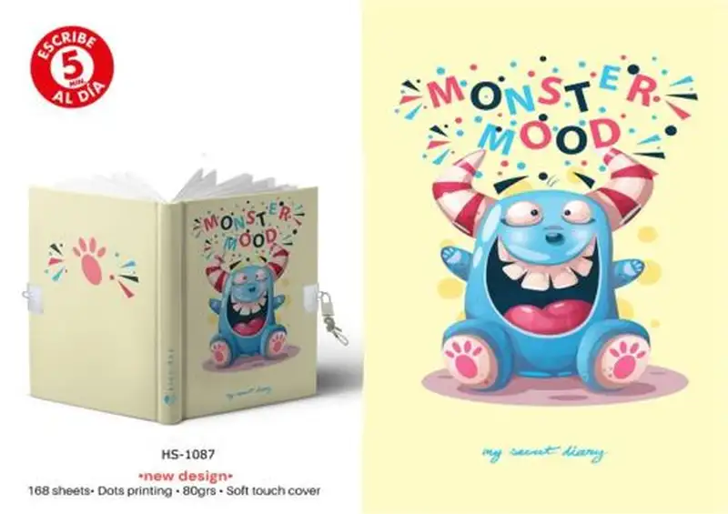 DIARIO A5 CON CANDADO MODELO MONSTER MOOD 168H.