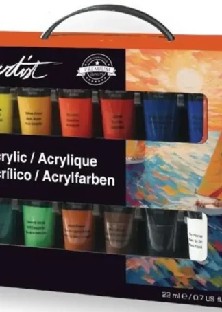 MALETIN 24 BOTES PINTURA ACRILICA 22ML ARTIST COLORES SURT.