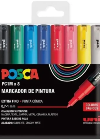 ESTUCHE 8 ROTULADORES POSCA PC1M UNI-BALL COLORES BASICOS