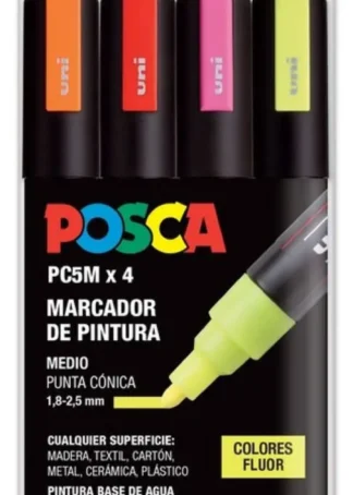 ESTUCHE 4 ROTULADORES POSCA PC5M UNI-BALL COLORES FLUOR