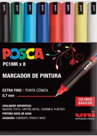 ESTUCHE 8 ROTULADORES POSCA PC1MR UNI-BALL COLORES SURTIDOS