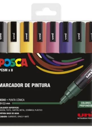 ESTUCHE 8 ROTULADORES POSCA PC5M UNI-BALL COLORES PROFUNDOS