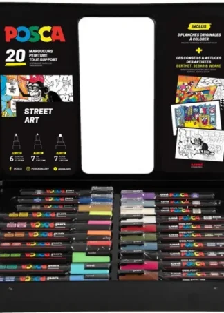 CAJA METALICA 20 ROTULADORES UNI-POSCA PC1M-PC3M-PC5M