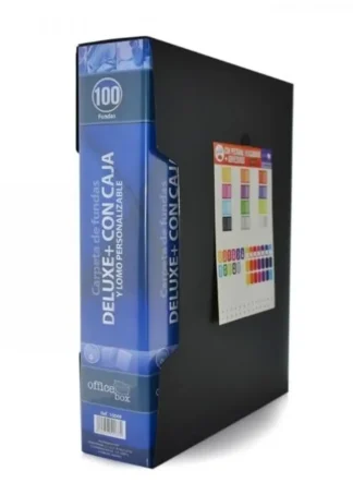 CARPETA 100 FUNDAS A4 DELUXE CON CAJA Y LOMO PERSONAL.