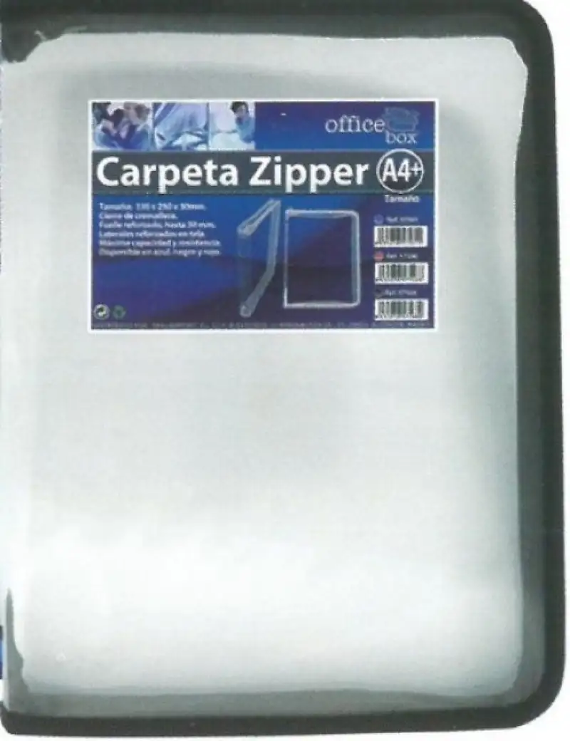 CARPETA ZIPPER A4 CON CIERRE DE CREMALLERA Y RIBETE NEGRO