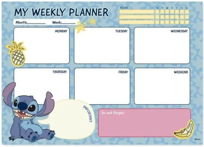 BLOC PLANIFICADOR SEMANAL A4 DISNEY STITCH TROPICAL
