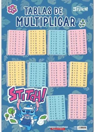 LAMINA EDUCATIVA ESPAÑOL TABLA MULTIPLICAR DISNEY STITCH