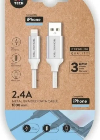 CABLE BLANCO NYLON USB-A A LIGHTNING APPLE 1 METRO