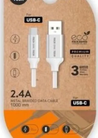 BLISTER CABLE DE DATOS USB-C 1M COLOR BLANCO NYLON