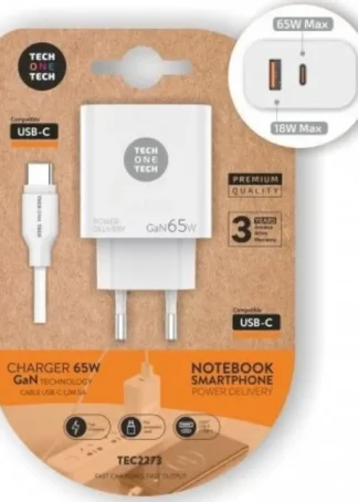CARGADOR NOTEBOOK/MOVIL 65W GAN PD + CABLE 1,2M 5A