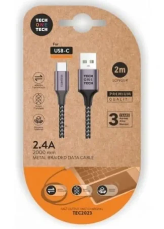 BLISTER CABLE DE DATOS USB A USB-C 2M COLOR BLANCO NYLON