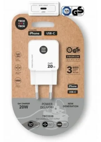 CARGADOR ULTRARRAPIDO GAN 20W USB-C BLANCO