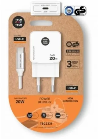 CARGADOR ULTRARRAPIDO GAN 20W BLANCO + CABLE USB-C