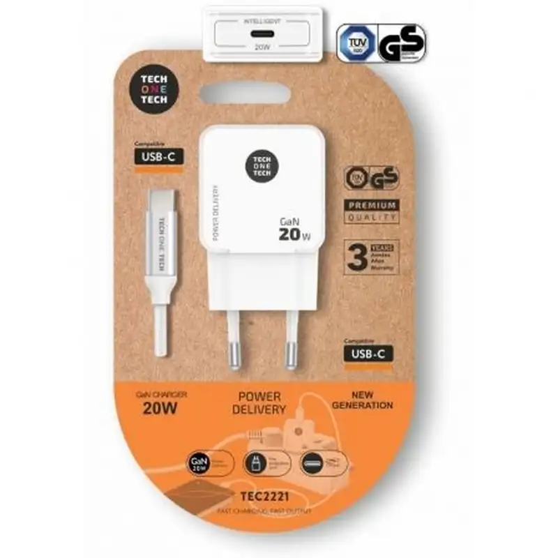CARGADOR ULTRARRAPIDO GAN 20W BLANCO + CABLE USB-C