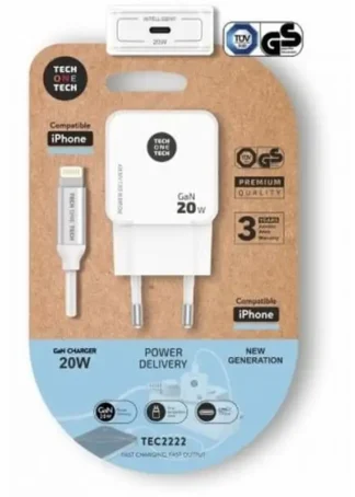 CARGADOR ULTRARRAPIDO GAN 20W BLANCO + CABLE APPLE