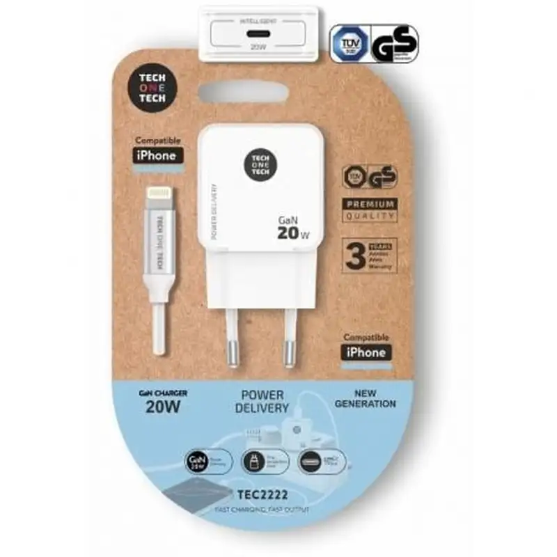 CARGADOR ULTRARRAPIDO GAN 20W BLANCO + CABLE APPLE