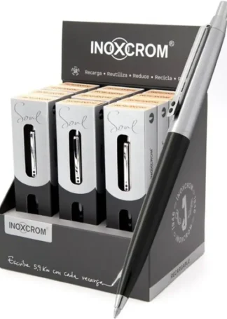 EXP 12 BOLIGRAFOS CROMO Y NEGRO SOUL CON ESTUCHE