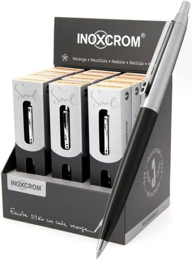 EXP 12 BOLIGRAFOS CROMO Y NEGRO SOUL CON ESTUCHE