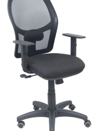SILLA ALOCEN MALLA NEGRA ASIENTO BALI NEGRO BRAZOS REGUL.
