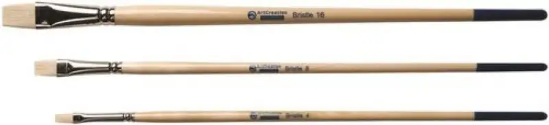 SET 3 PINCELES CERDA PLANO MANGO LARGO ART CREATION