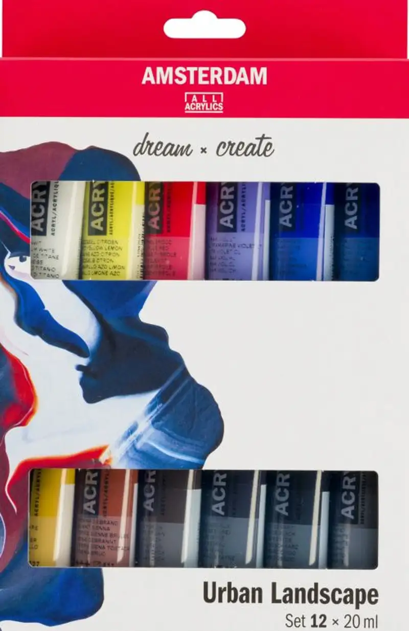 ESTUCHE 12 BOTES ACRILICO AMSTERDAM 120ML COLORES PRIMARIOS