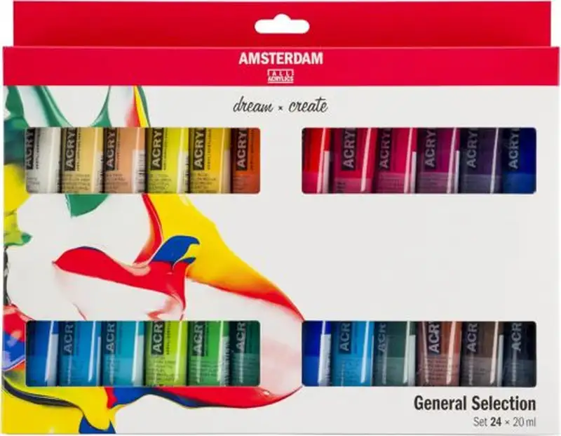 ESTUCHE 24 BOTES ACRILICO AMSTERDAM 20ML COLORES BASICOS