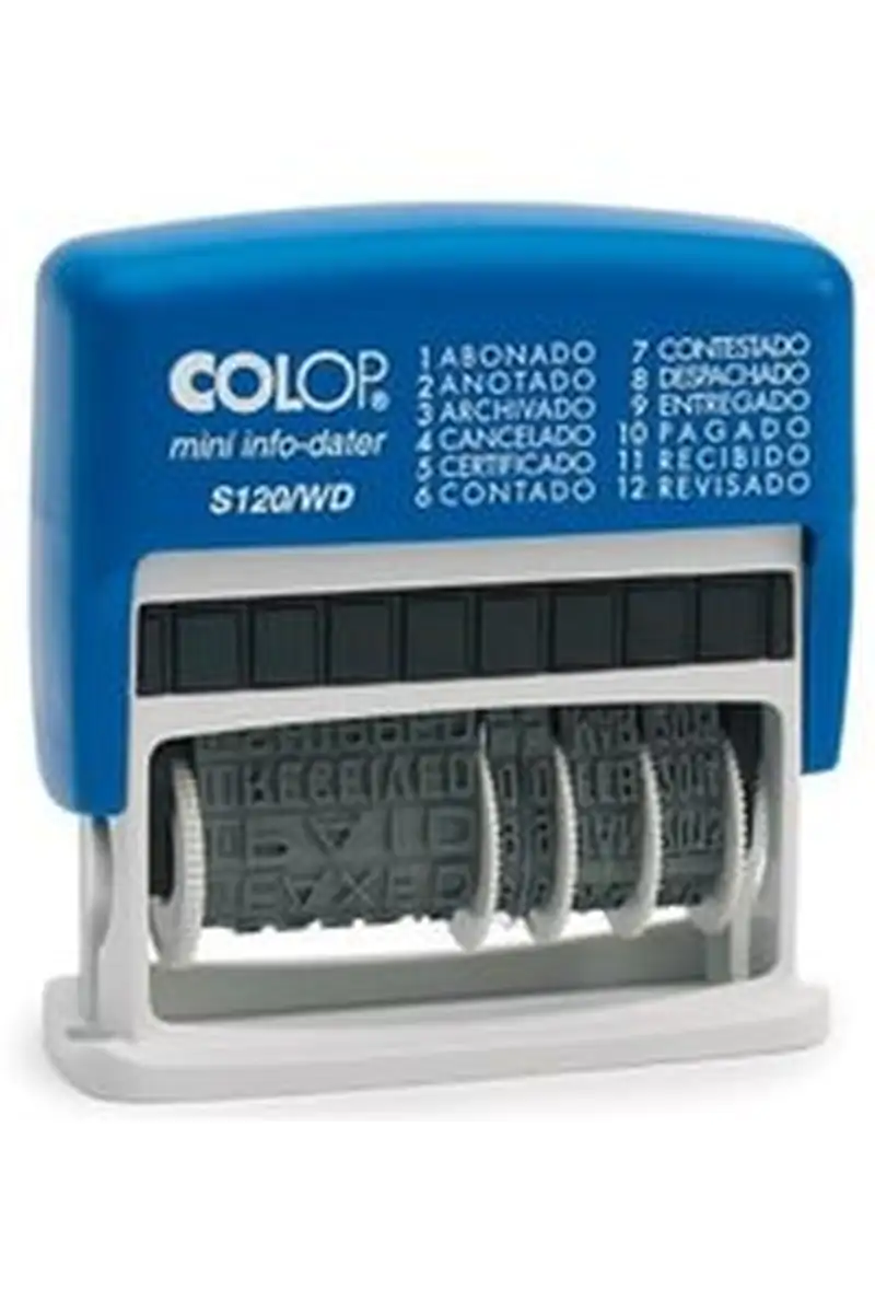 SELLO TEXTO + FECHADOR 4 MM AZUL S120WD