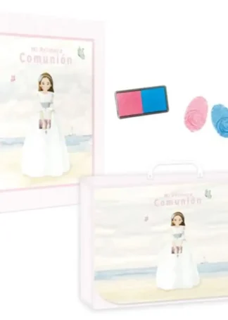 LIBRO COMUNON HUELLAS NIÑA PLAYA + MALETIN